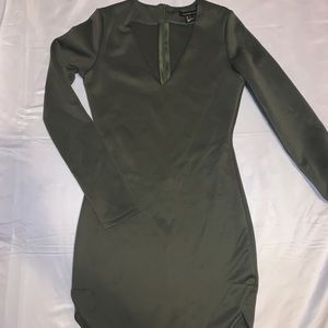 Army Green Long Sleeve Bodycon Dress